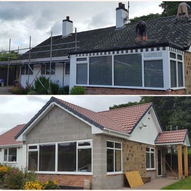 new pitched roof before and after view