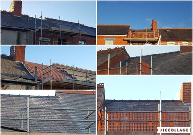 multiple images of a re-roofing task